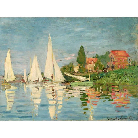 Regatta at Argenteuil Black Modern Wood Framed Art Print with Double Matting by Monet, Claude
