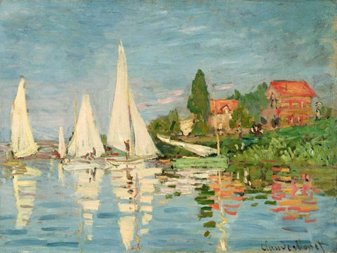 Regatta at Argenteuil White Modern Wood Framed Art Print with Double Matting by Monet, Claude