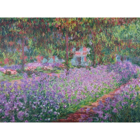 The Artists Garden at Giverny White Modern Wood Framed Art Print by Monet, Claude