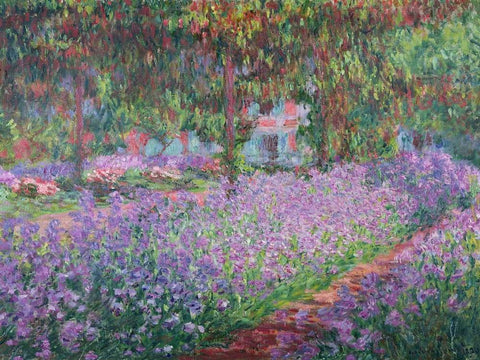 The Artists Garden at Giverny White Modern Wood Framed Art Print with Double Matting by Monet, Claude