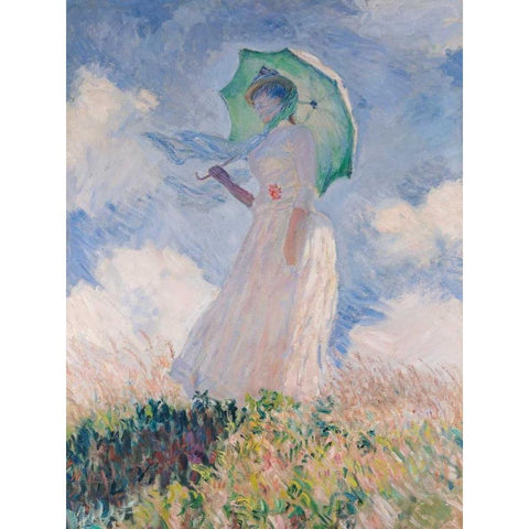 Woman with Parasol-Left White Modern Wood Framed Art Print by Monet, Claude