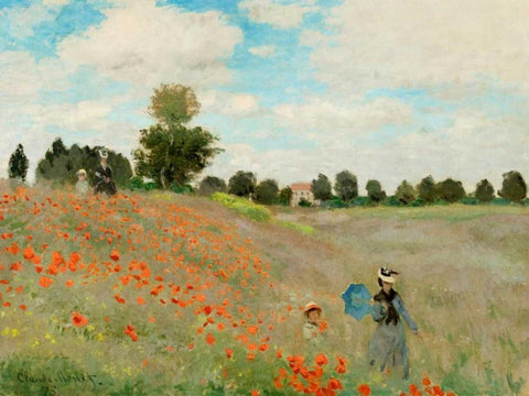 Coquelicots White Modern Wood Framed Art Print with Double Matting by Monet, Claude