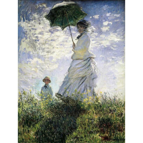 Femme a l’ombrelle Gold Ornate Wood Framed Art Print with Double Matting by Monet, Claude