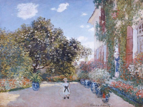 Garden of the Artist at Argenteuil White Modern Wood Framed Art Print with Double Matting by Monet, Claude
