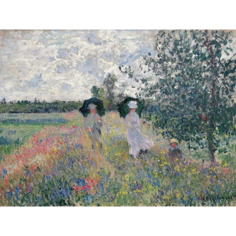 Promenade pres d’Argenteuil Gold Ornate Wood Framed Art Print with Double Matting by Monet, Claude