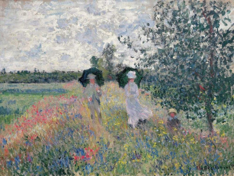 Promenade pres d’Argenteuil White Modern Wood Framed Art Print with Double Matting by Monet, Claude