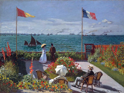 Terrasse a Sainte-Adresse White Modern Wood Framed Art Print with Double Matting by Monet, Claude