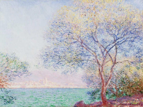 Morning Antibes White Modern Wood Framed Art Print with Double Matting by Monet, Claude