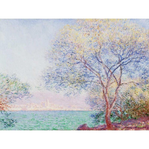 Morning Antibes Gold Ornate Wood Framed Art Print with Double Matting by Monet, Claude