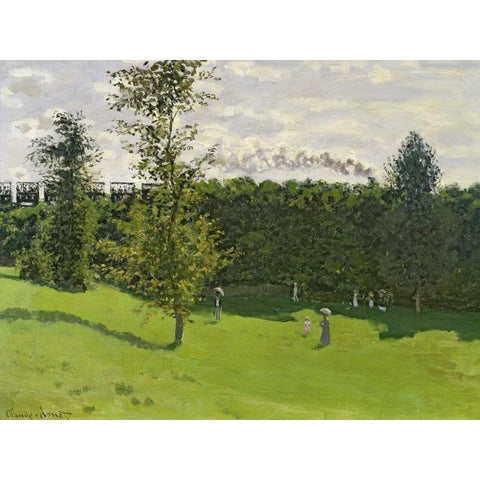 The Train in the Country Gold Ornate Wood Framed Art Print with Double Matting by Monet, Claude