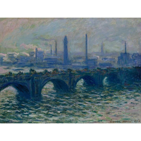 Waterloo Bridge London Black Modern Wood Framed Art Print with Double Matting by Monet, Claude