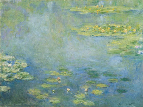 Waterlilies White Modern Wood Framed Art Print with Double Matting by Monet, Claude