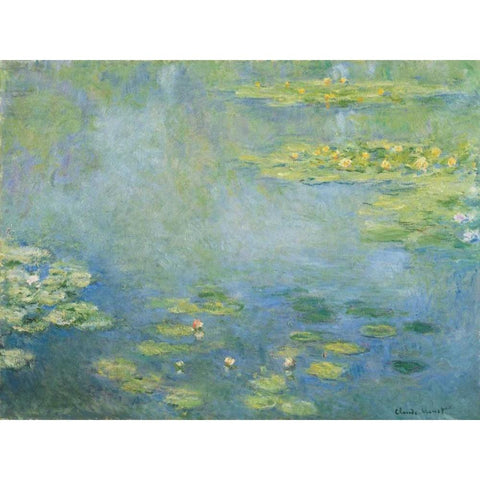 Waterlilies Black Modern Wood Framed Art Print with Double Matting by Monet, Claude