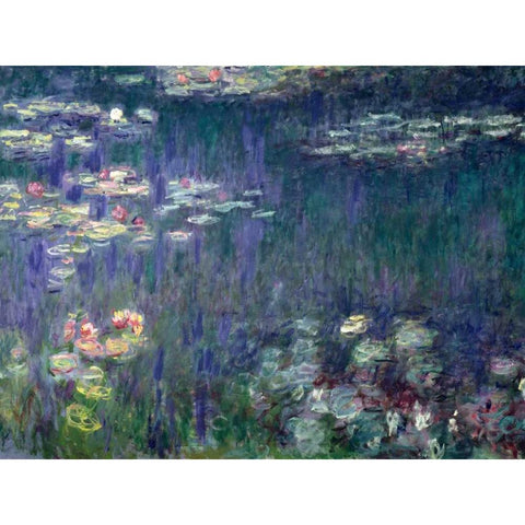 Waterlilies- Green Reflections Gold Ornate Wood Framed Art Print with Double Matting by Monet, Claude
