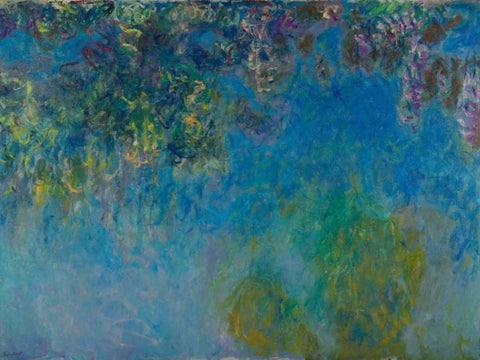 Wisteria White Modern Wood Framed Art Print with Double Matting by Monet, Claude
