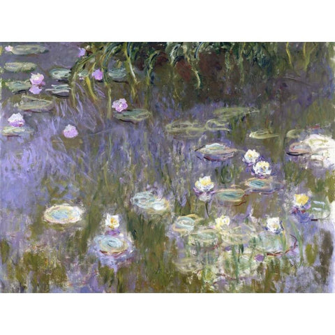Water Lilies Gold Ornate Wood Framed Art Print with Double Matting by Monet, Claude