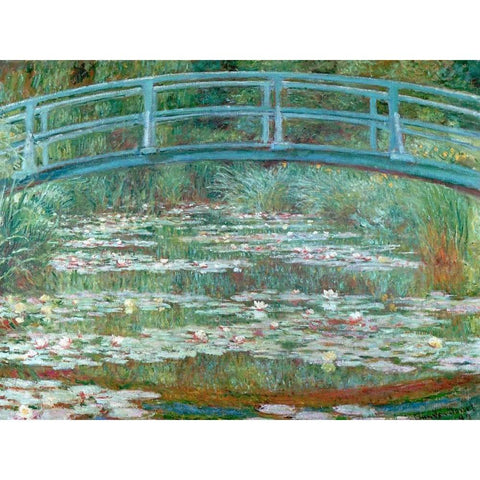 Water Lily Pool Black Modern Wood Framed Art Print with Double Matting by Monet, Claude