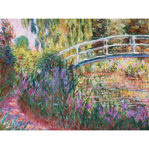 The Japanese Bridge Pond with Water Lillies Black Modern Wood Framed Art Print with Double Matting by Monet, Claude