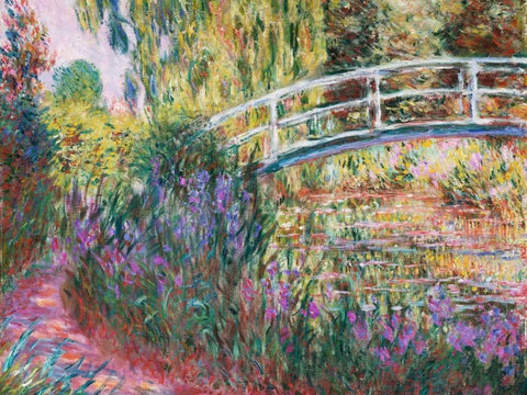 The Japanese Bridge Pond with Water Lillies White Modern Wood Framed Art Print with Double Matting by Monet, Claude