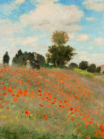 Coquelicots White Modern Wood Framed Art Print with Double Matting by Monet, Claude