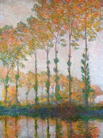 Poplars on the Banks of the l Epte Autumn White Modern Wood Framed Art Print with Double Matting by Monet, Claude