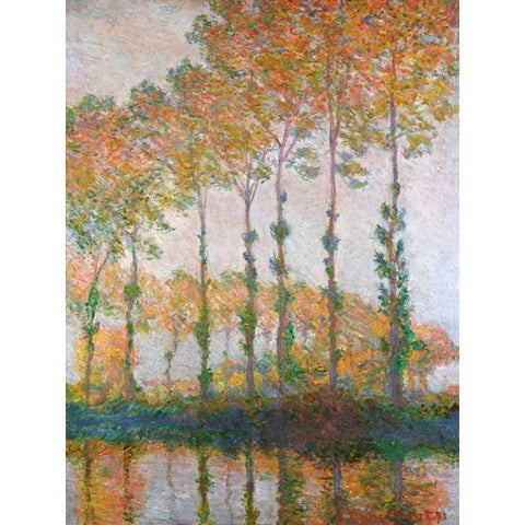 Poplars on the Banks of the l Epte Autumn White Modern Wood Framed Art Print by Monet, Claude
