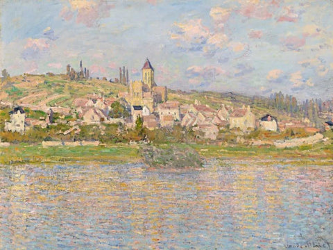 Vetheuil White Modern Wood Framed Art Print with Double Matting by Monet, Claude