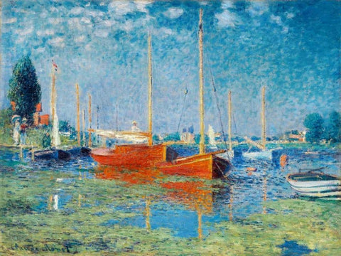 Argenteuil White Modern Wood Framed Art Print with Double Matting by Monet, Claude