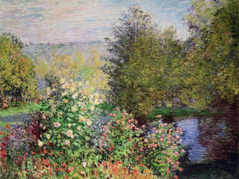 A corner of the Garden at Montgeron White Modern Wood Framed Art Print with Double Matting by Monet, Claude