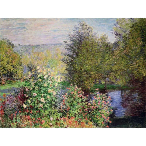 A corner of the Garden at Montgeron Black Modern Wood Framed Art Print with Double Matting by Monet, Claude
