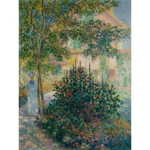 In the Garden at Argenteuil Black Modern Wood Framed Art Print with Double Matting by Monet, Claude