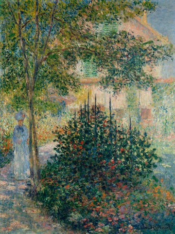 In the Garden at Argenteuil White Modern Wood Framed Art Print with Double Matting by Monet, Claude