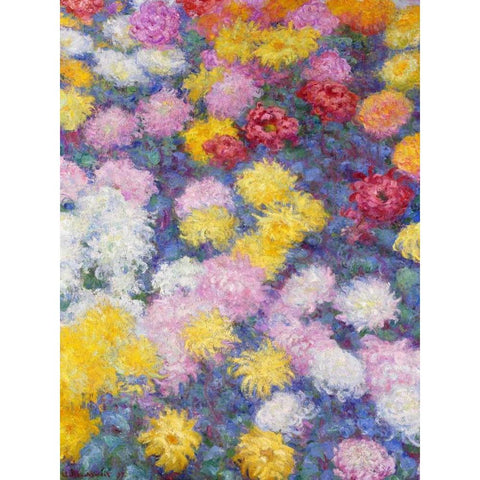 Chrysanthemums Gold Ornate Wood Framed Art Print with Double Matting by Monet, Claude