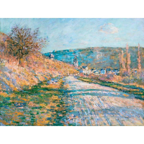 The Road to Vetheuil White Modern Wood Framed Art Print by Monet, Claude