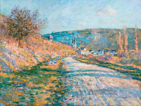 The Road to Vetheuil White Modern Wood Framed Art Print with Double Matting by Monet, Claude