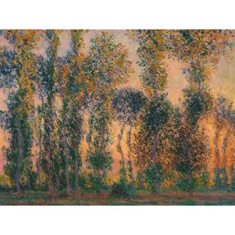 Poplars at Giverny - Sunrise Gold Ornate Wood Framed Art Print with Double Matting by Monet, Claude