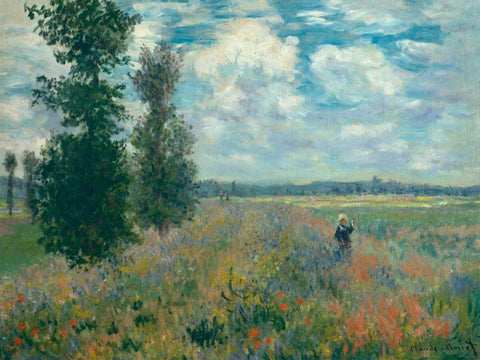 Poppy Fields near Argenteuil White Modern Wood Framed Art Print with Double Matting by Monet, Claude
