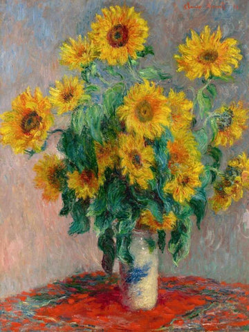Sunflowers White Modern Wood Framed Art Print with Double Matting by Monet, Claude