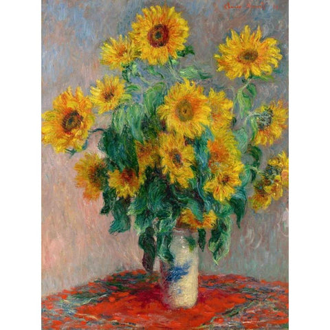 Sunflowers Gold Ornate Wood Framed Art Print with Double Matting by Monet, Claude