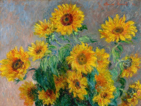 Sunflowers (detail) White Modern Wood Framed Art Print with Double Matting by Monet, Claude