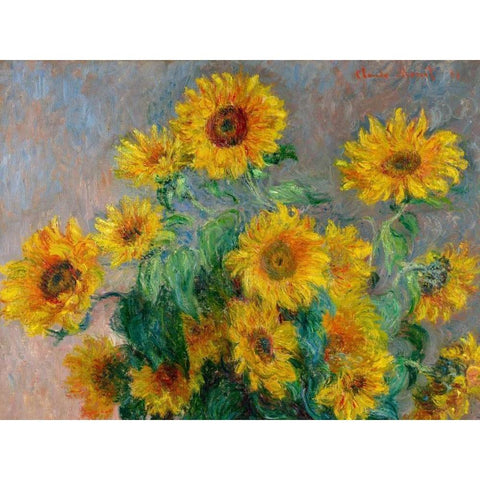 Sunflowers (detail) Gold Ornate Wood Framed Art Print with Double Matting by Monet, Claude