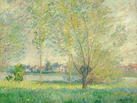 The Willows White Modern Wood Framed Art Print with Double Matting by Monet, Claude