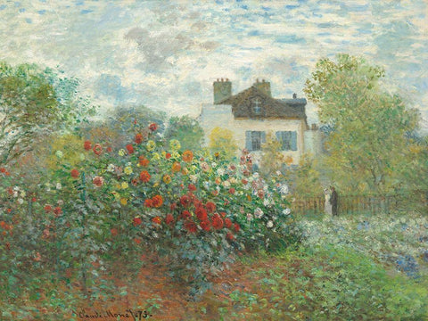 The Artists Garden in Argenteuil White Modern Wood Framed Art Print with Double Matting by Monet, Claude