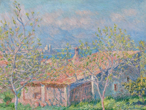 Gardeners House at Antibes White Modern Wood Framed Art Print with Double Matting by Monet, Claude