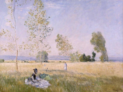 Lete White Modern Wood Framed Art Print with Double Matting by Monet, Claude