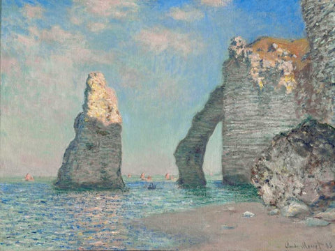 The Cliffs at Etretat White Modern Wood Framed Art Print with Double Matting by Monet, Claude