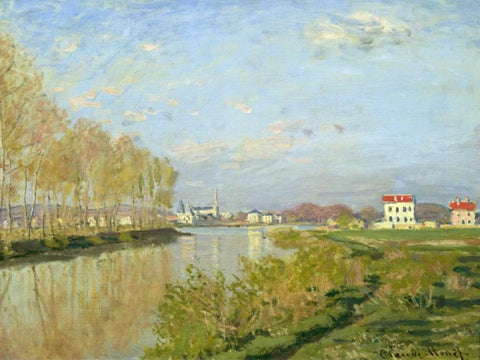 The Seine at Argenteuil White Modern Wood Framed Art Print with Double Matting by Monet, Claude