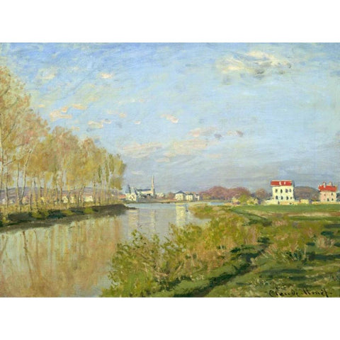 The Seine at Argenteuil Black Modern Wood Framed Art Print with Double Matting by Monet, Claude