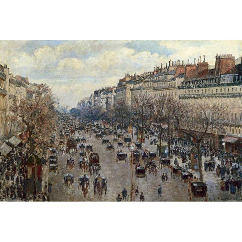 Boulevard Monmartre a Paris Gold Ornate Wood Framed Art Print with Double Matting by Pissarro, Camille