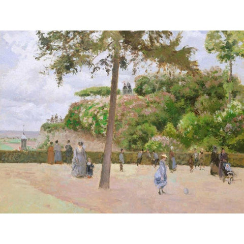 The Public Garden at Pontoise Gold Ornate Wood Framed Art Print with Double Matting by Pissarro, Camille